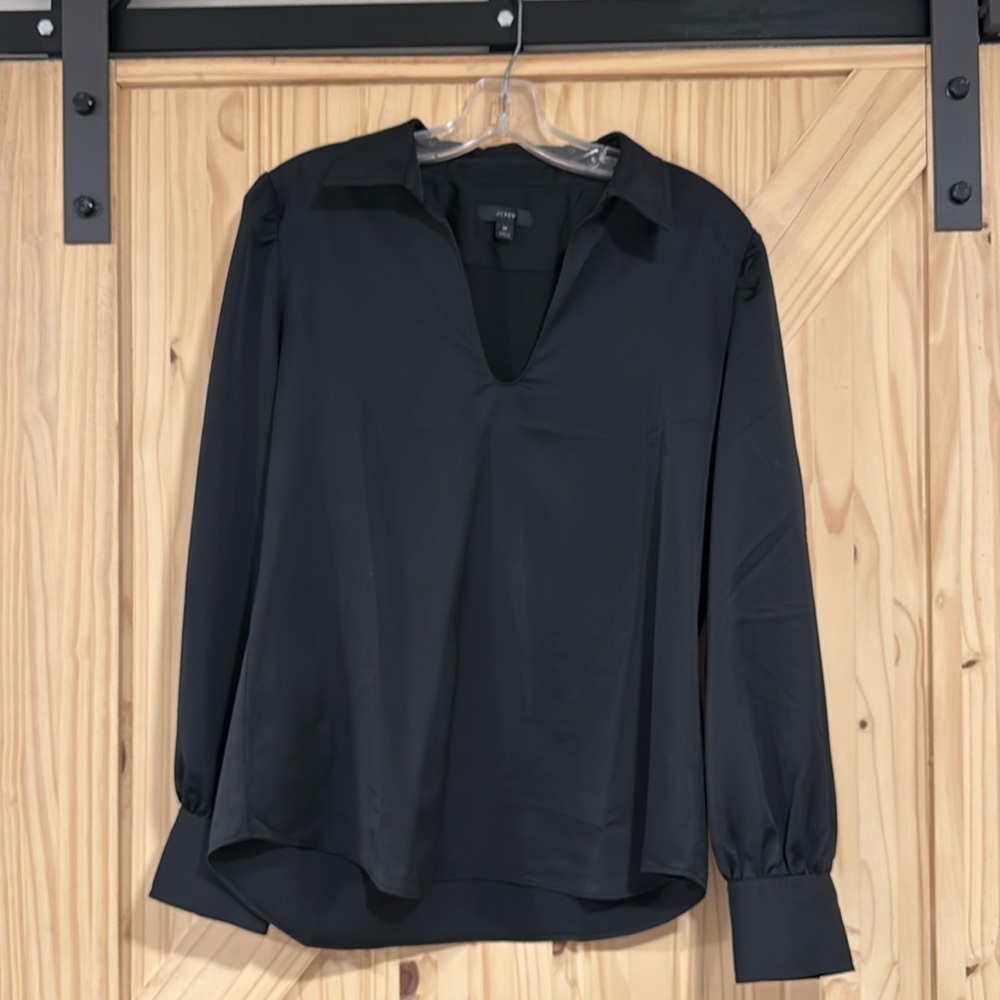 J Crew Collared satin-back crepe popover top